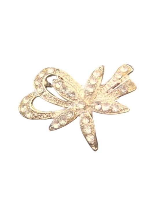 Unknown Jewelry - Vintage Rhinestone Bow Brooch Silver Tone Crystal Ribbon Bridal Glam Pin 2"